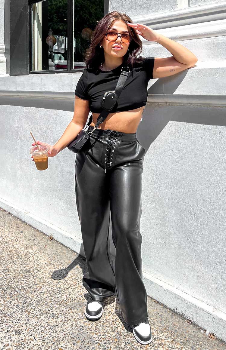 Kelsy Black Lace Up PU Pants sold by Beginning Boutique product image thumbnail 6