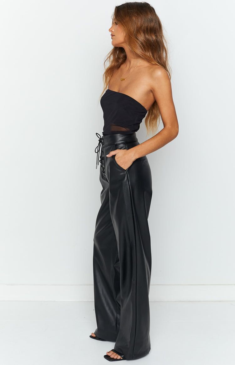 Kelsy Black Lace Up PU Pants sold by Beginning Boutique product image thumbnail 3