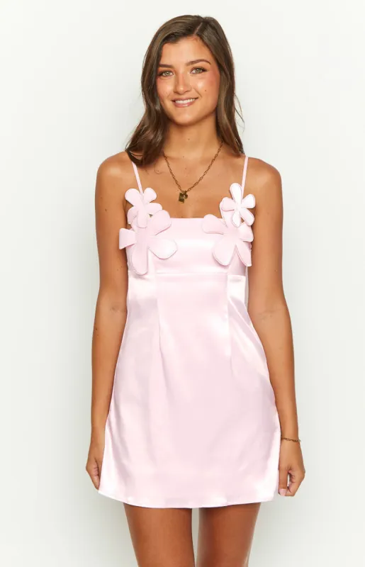 Nikki Pink Satin Mini Dress sold by Beginning Boutique