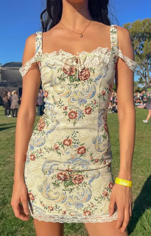 Daydreaming Beige Tapestry Mini Dress sold by Beginning Boutique