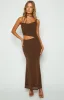 Graciela Brown Tie Neck Mesh Maxi Dress sold by Beginning Boutique
