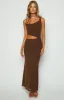 Graciela Brown Tie Neck Mesh Maxi Dress sold by Beginning Boutique