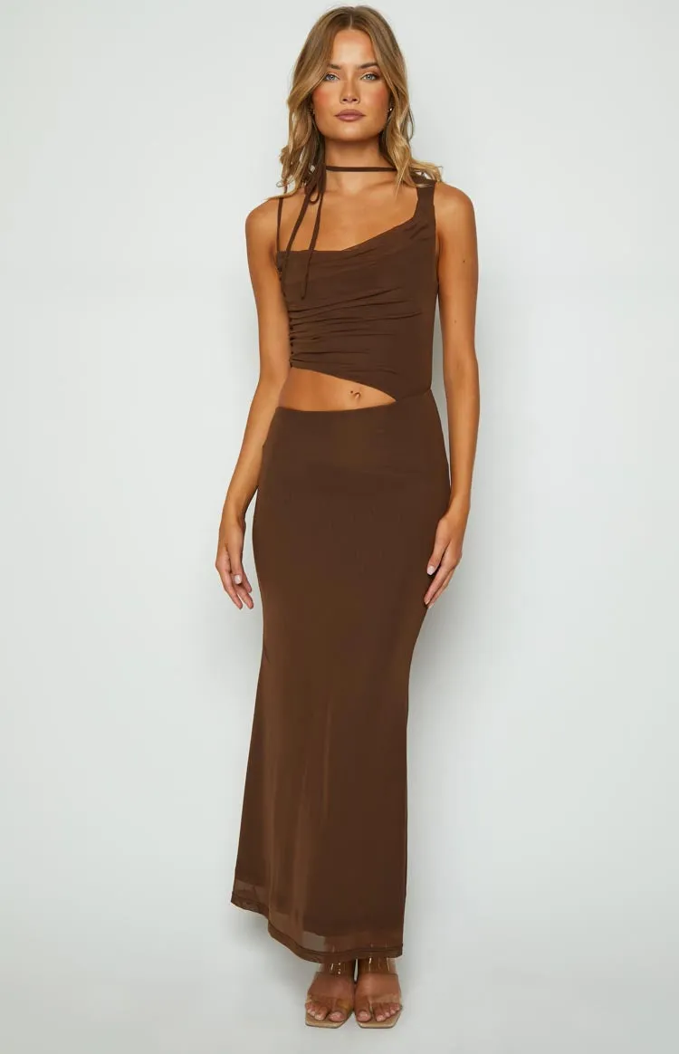 Graciela Brown Tie Neck Mesh Maxi Dress sold by Beginning Boutique product image thumbnail 3