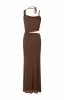 Graciela Brown Tie Neck Mesh Maxi Dress sold by Beginning Boutique