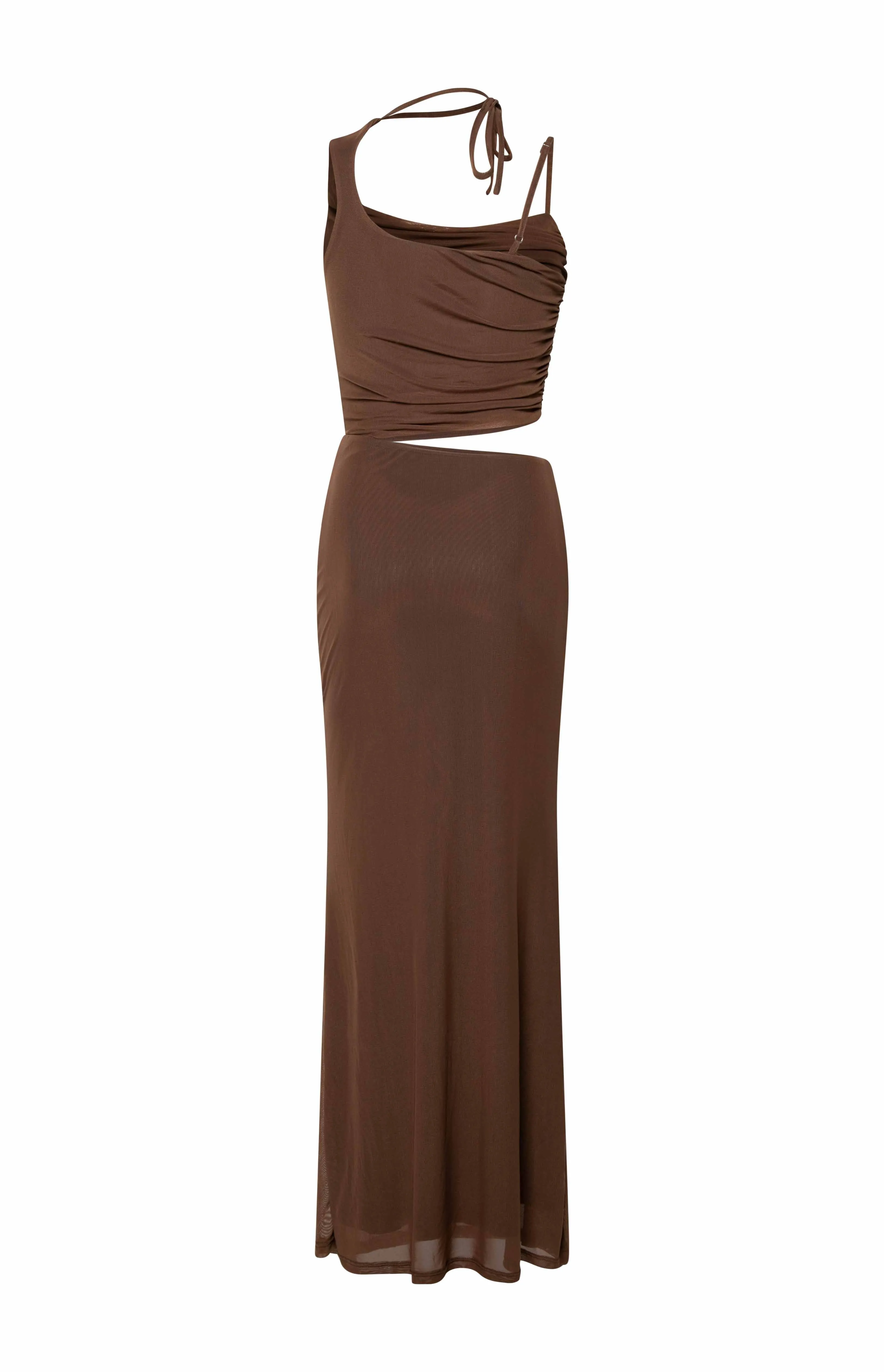 Graciela Brown Tie Neck Mesh Maxi Dress sold by Beginning Boutique product image thumbnail 2