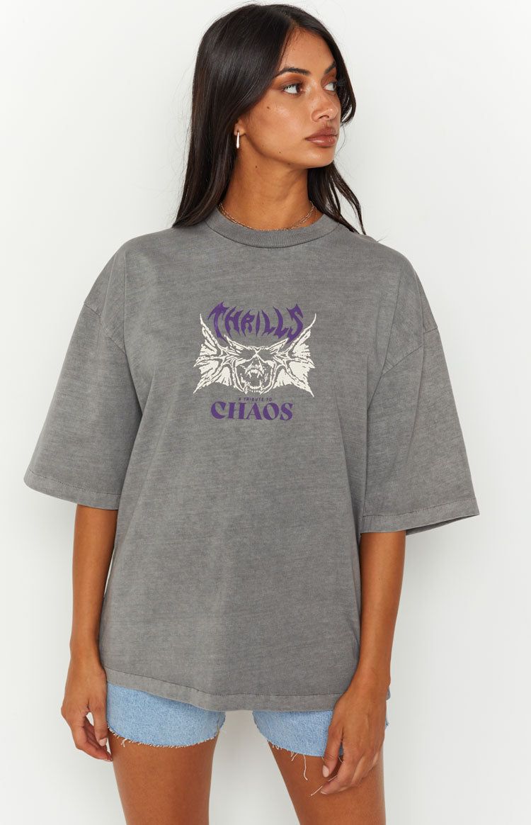 Thrills Chaos Skull Washed Grey Oversized Tee sold by Beginning Boutique product image thumbnail 3