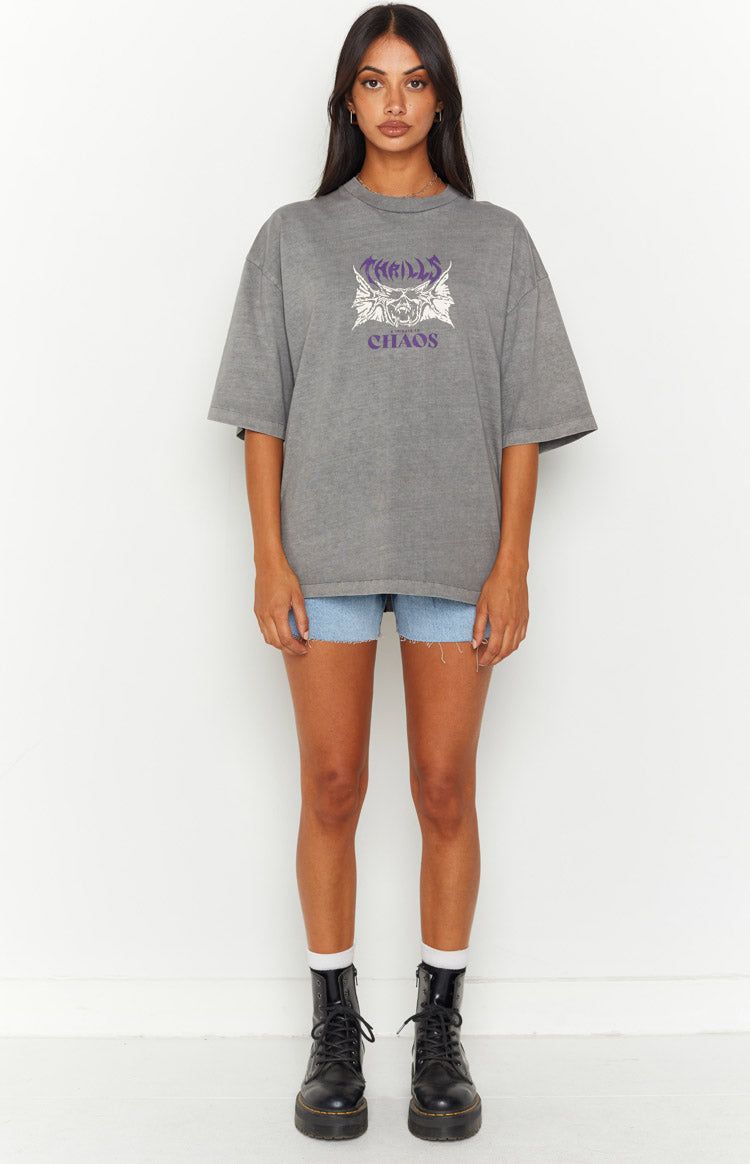 Thrills Chaos Skull Washed Grey Oversized Tee sold by Beginning Boutique product image thumbnail 2