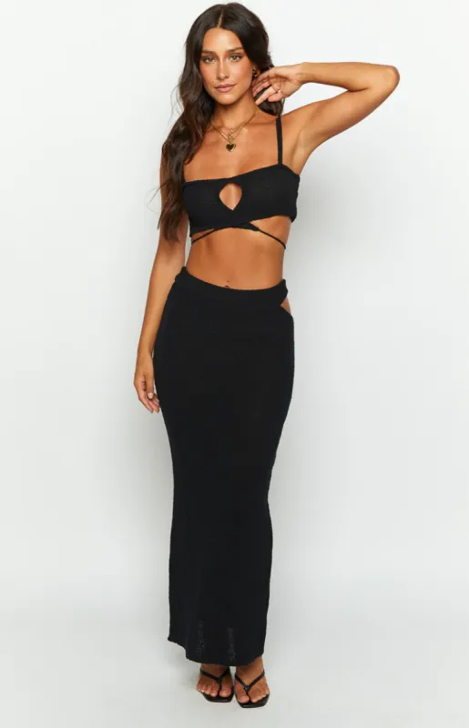 Ellah Black Knit Midi Skirt sold by Beginning Boutique