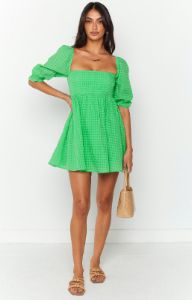 Rubi Green Babydoll Mini Dress sold by Beginning Boutique