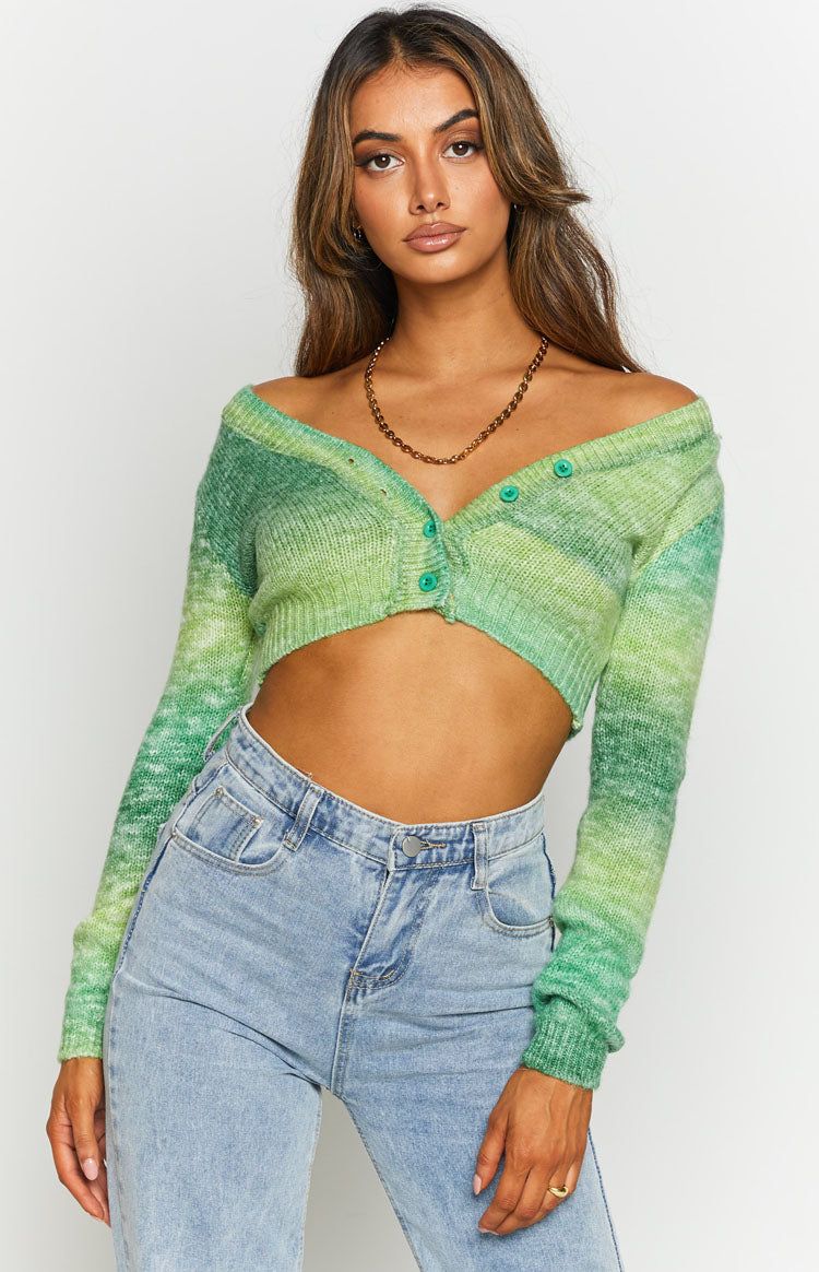 Viviana Spacedye Crop Cardigan Green sold by Beginning Boutique