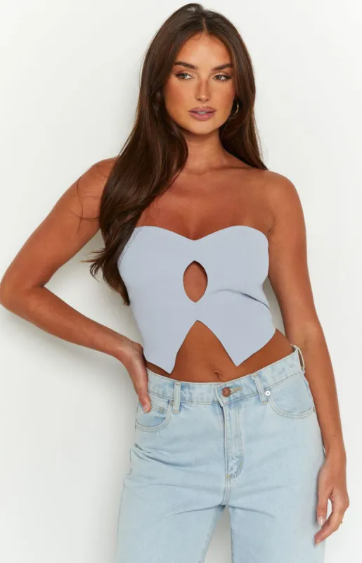 Take Care Blue Crop Top sold by Beginning Boutique