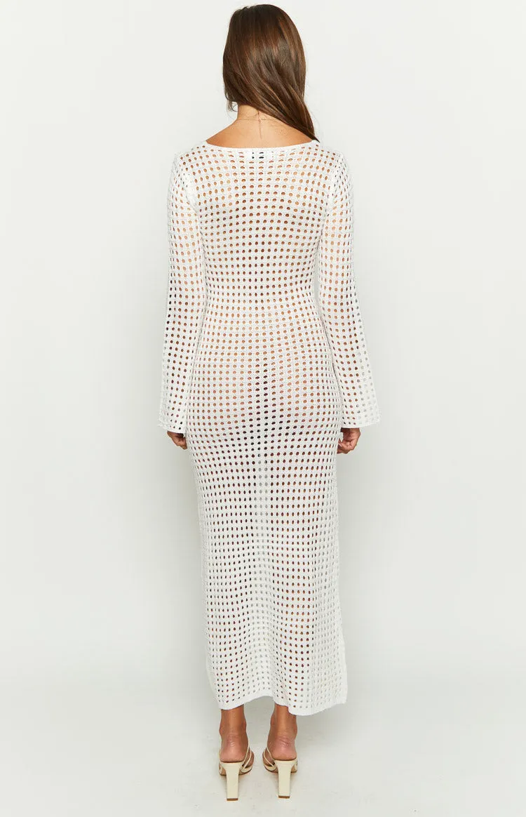 Destinations White Crochet Long Sleeve Maxi Dress sold by Beginning Boutique product image thumbnail 5