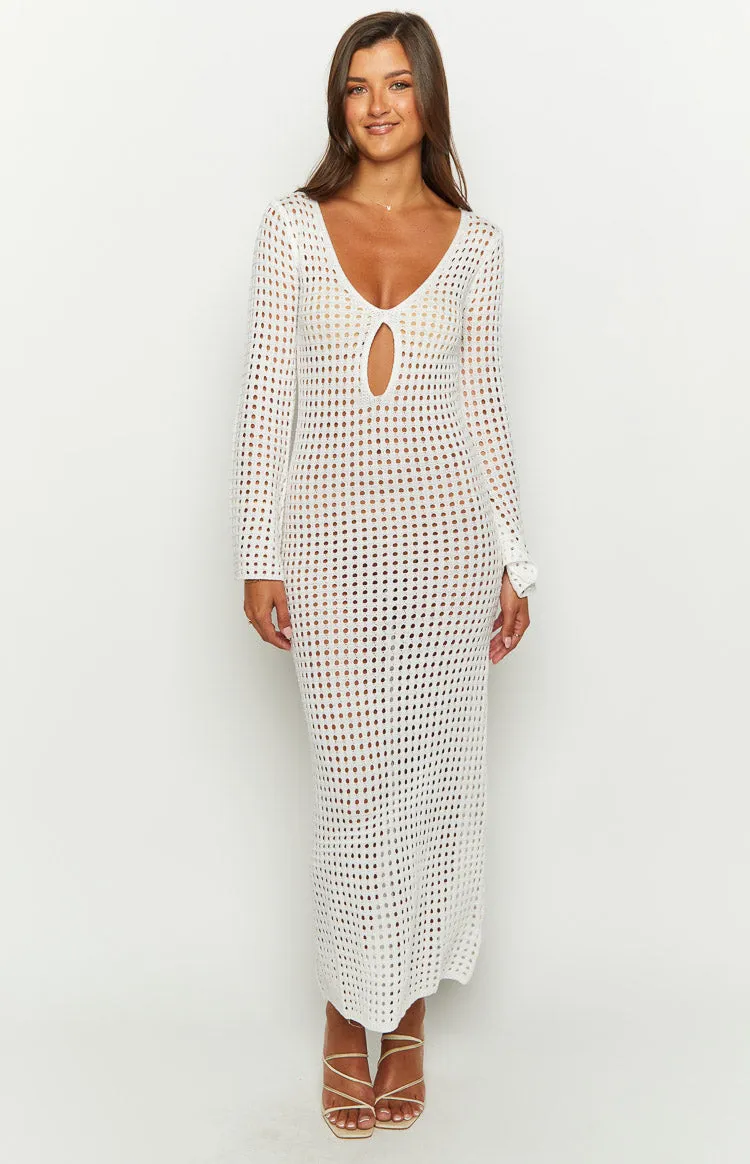 Destinations White Crochet Long Sleeve Maxi Dress sold by Beginning Boutique product image thumbnail 3