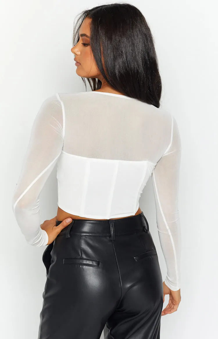 Kamila White Long Sleeve Corset Top sold by Beginning Boutique product image thumbnail 4