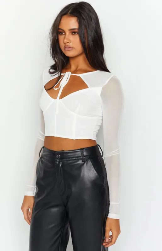 Kamila White Long Sleeve Corset Top sold by Beginning Boutique