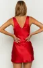 Daphne Red Satin Mini Dress sold by Beginning Boutique