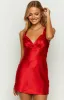 Daphne Red Satin Mini Dress sold by Beginning Boutique