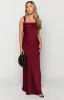 Laria Wine Satin Formal Maxi Dress sold by Beginning Boutique