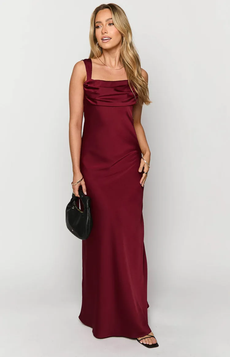 Laria Wine Satin Formal Maxi Dress sold by Beginning Boutique product image thumbnail 3
