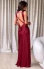 Laria Wine Satin Formal Maxi Dress sold by Beginning Boutique
