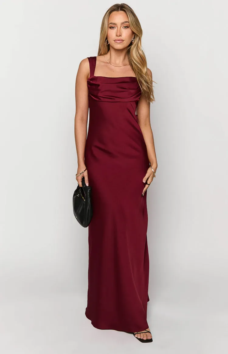 Laria Wine Satin Formal Maxi Dress sold by Beginning Boutique product image thumbnail 2