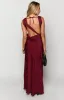Laria Wine Satin Formal Maxi Dress sold by Beginning Boutique
