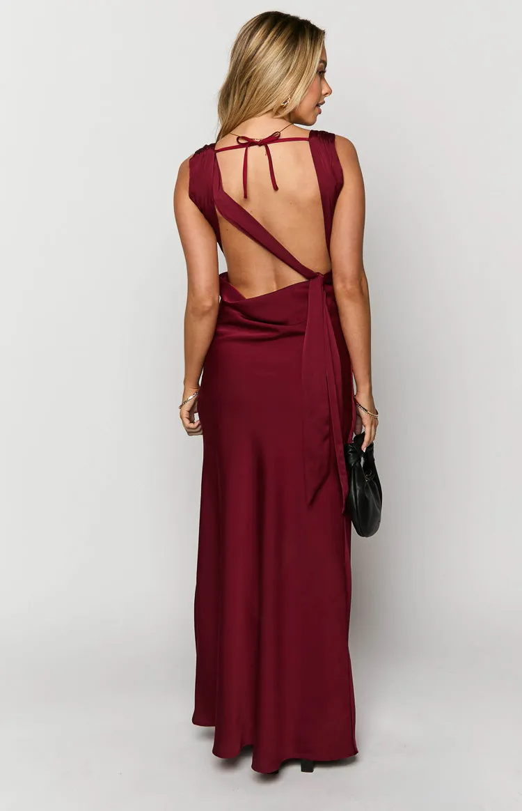 Laria Wine Satin Formal Maxi Dress sold by Beginning Boutique product image thumbnail 5