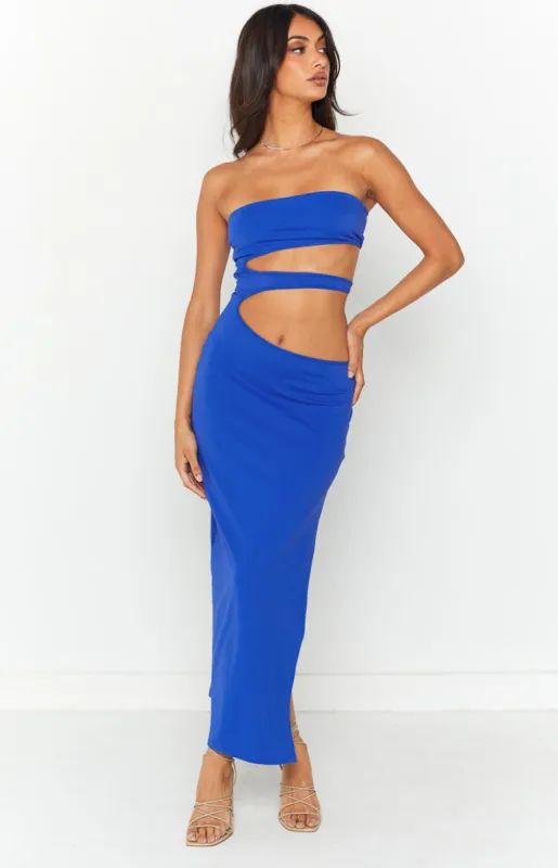 Nettie Electric Blue Midi Dress sold by Beginning Boutique