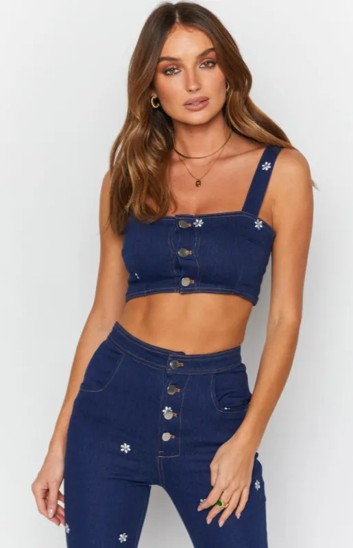Stella Crop Top Indigo sold by Beginning Boutique