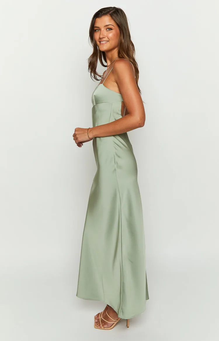 Amour Sage Satin Maxi Dress sold by Beginning Boutique product image thumbnail 4