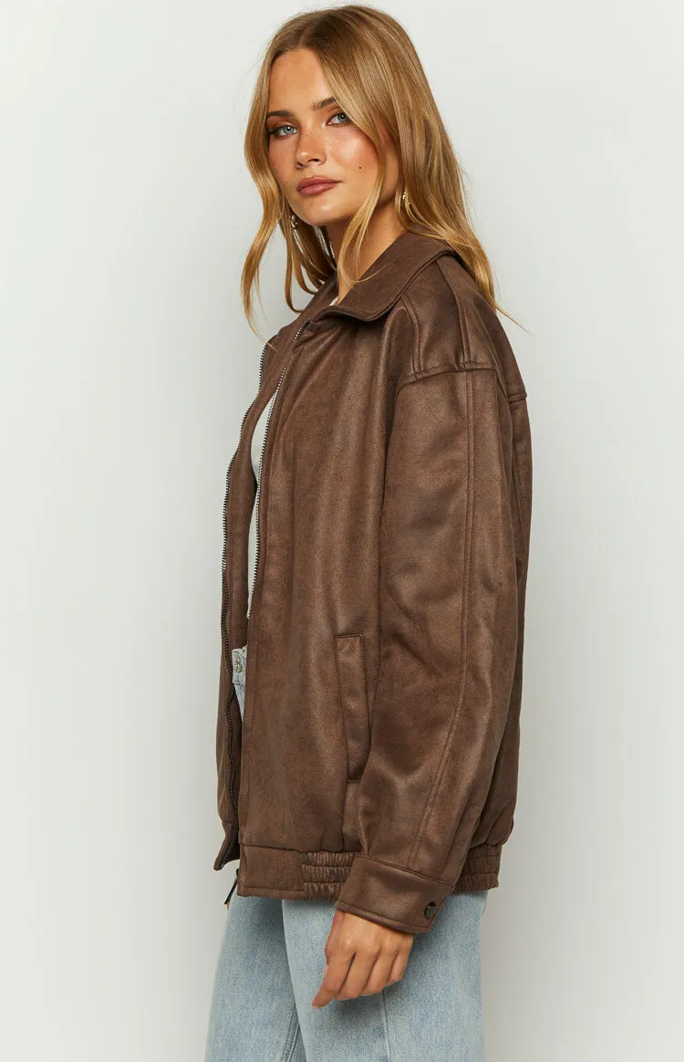 Abbi Brown Faux Suede Bomber Jacket sold by Beginning Boutique product image thumbnail 4