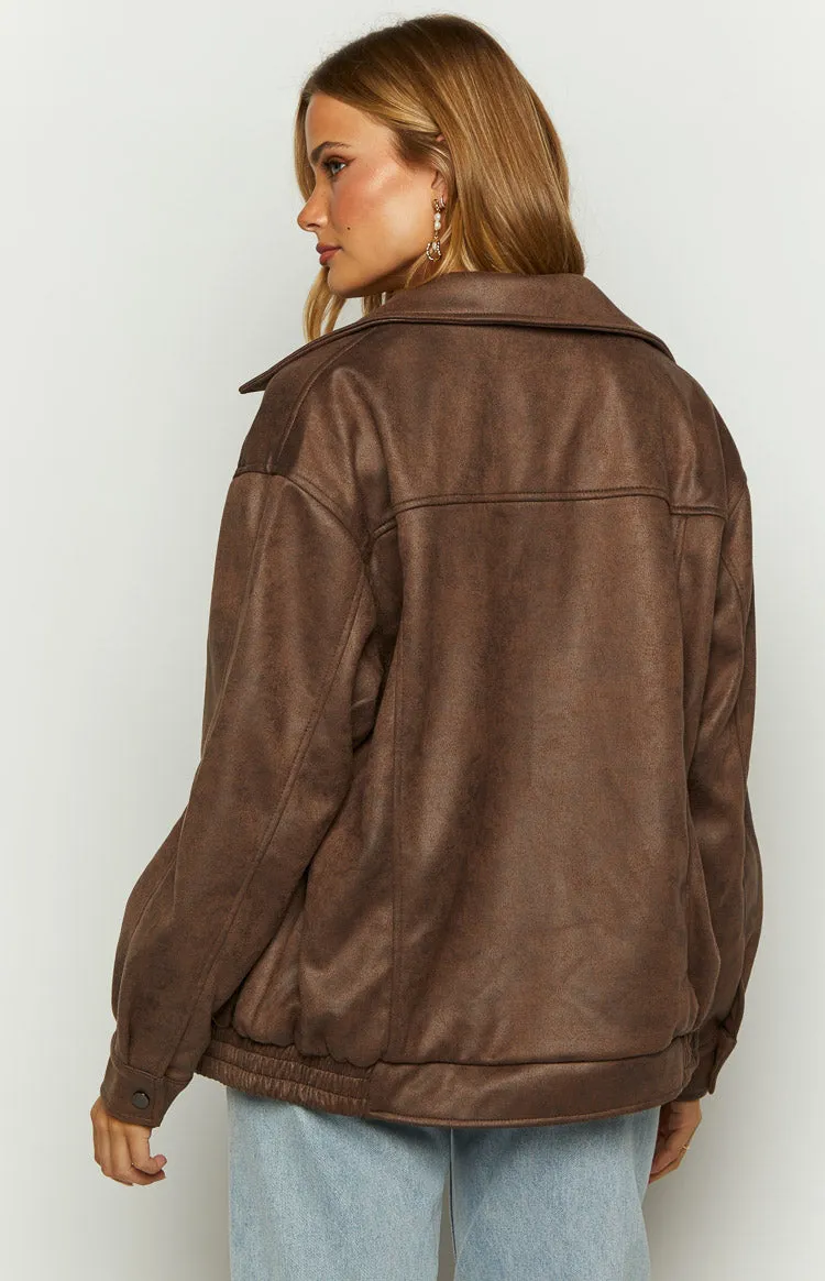 Abbi Brown Faux Suede Bomber Jacket sold by Beginning Boutique product image thumbnail 5