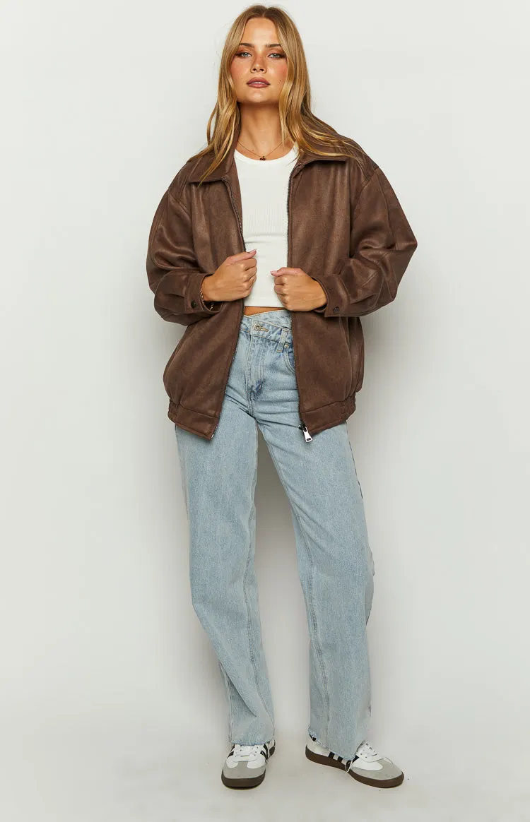 Abbi Brown Faux Suede Bomber Jacket sold by Beginning Boutique product image thumbnail 3