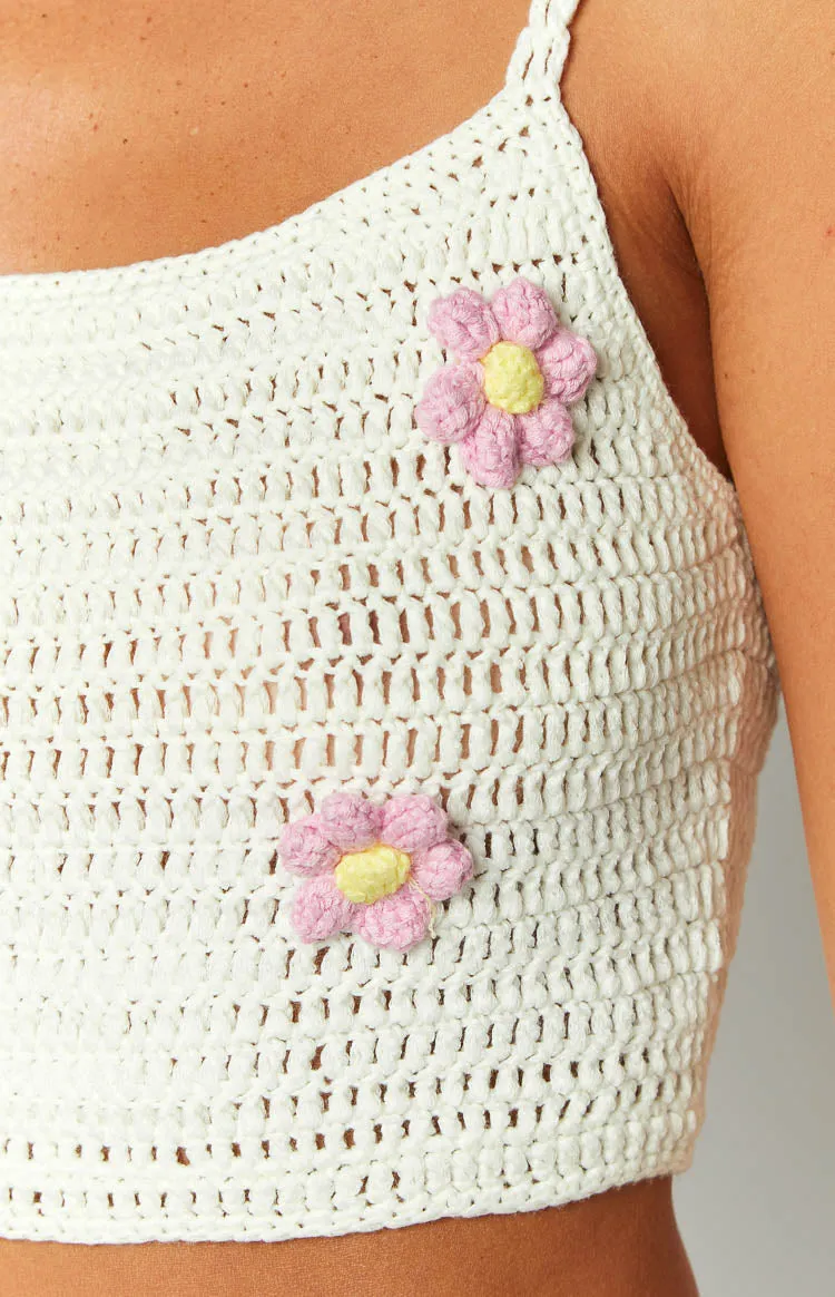 Flower Power White Crop Top sold by Beginning Boutique product image thumbnail 4