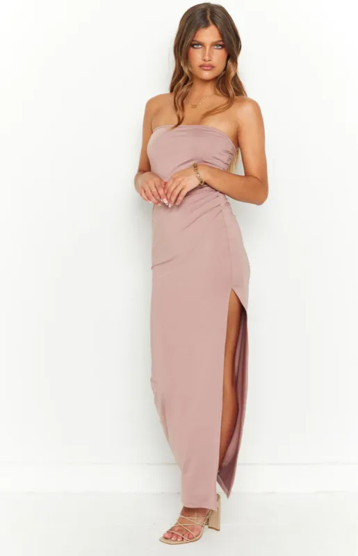 Abelle Light Brown Maxi Bandeau Dress sold by Beginning Boutique