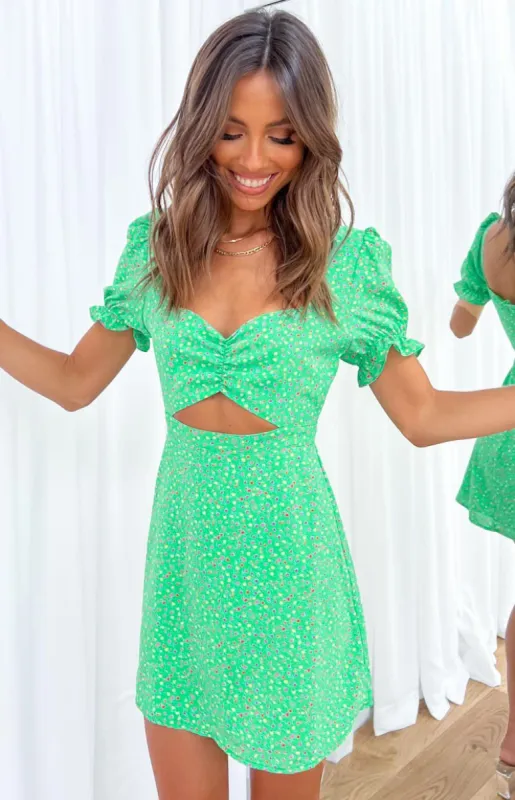 Mercury Green Cut Out Mini Dress sold by Beginning Boutique