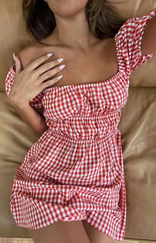 I'm Yours Red Gingham Mini Dress sold by Beginning Boutique