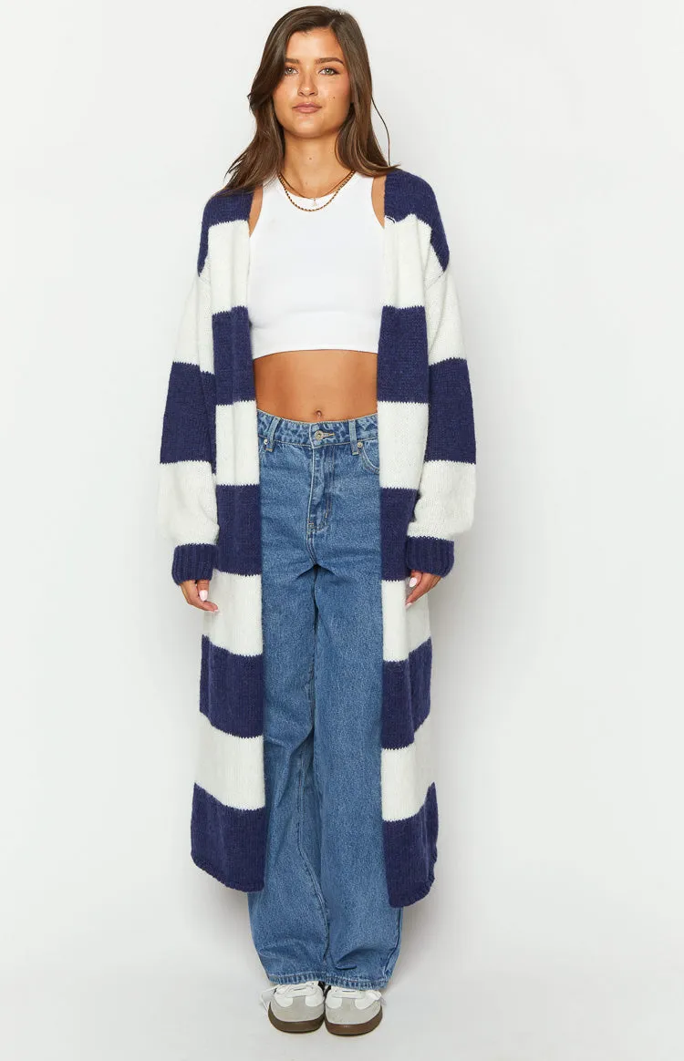 Thaddeus Blue And White Striped Knit Cardigan sold by Beginning Boutique product image thumbnail 2