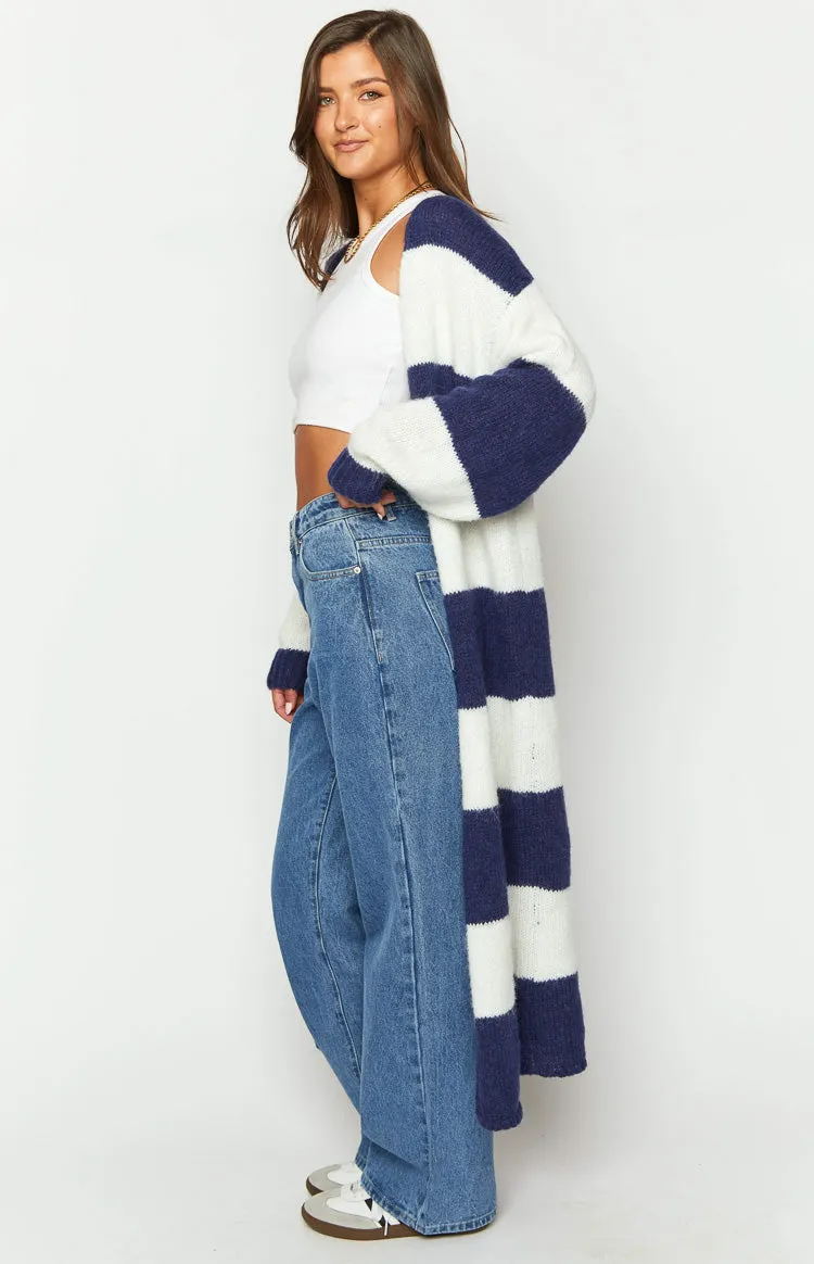 Thaddeus Blue And White Striped Knit Cardigan sold by Beginning Boutique product image thumbnail 4