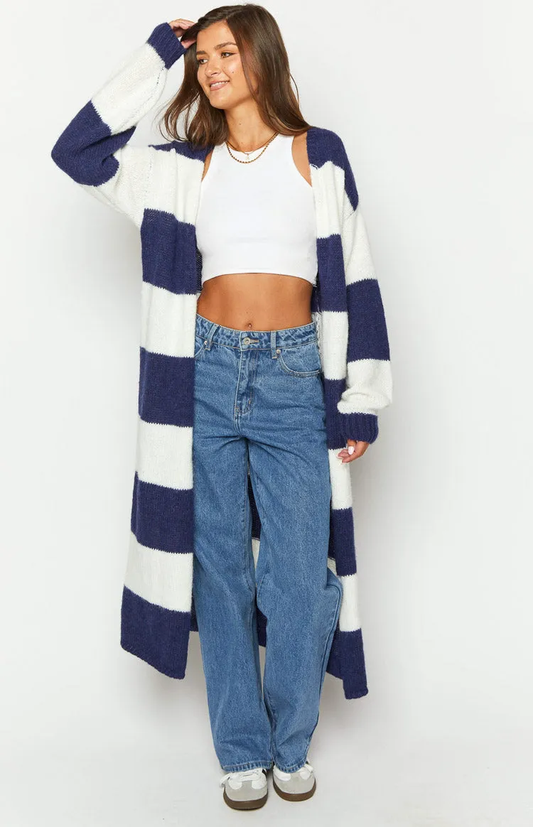 Thaddeus Blue And White Striped Knit Cardigan sold by Beginning Boutique product image thumbnail 3