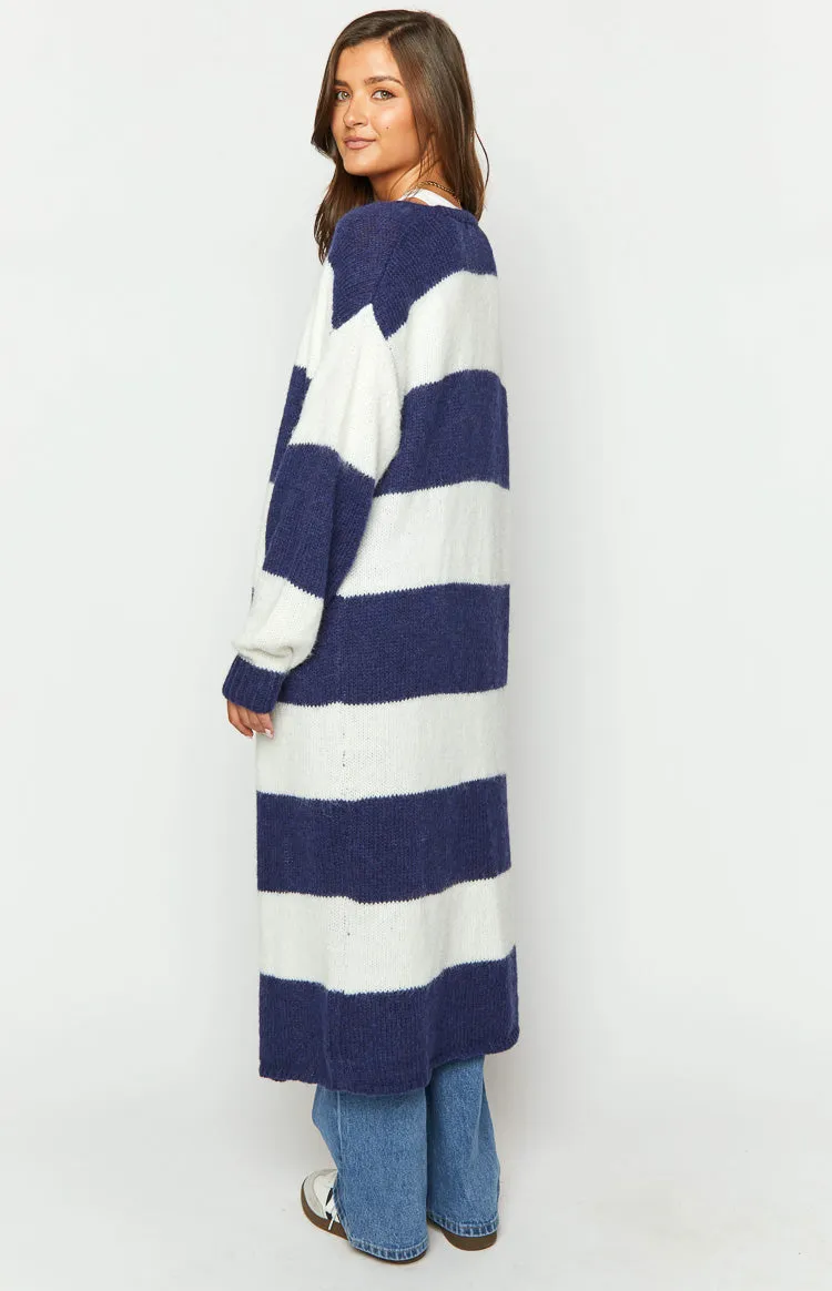 Thaddeus Blue And White Striped Knit Cardigan sold by Beginning Boutique product image thumbnail 5