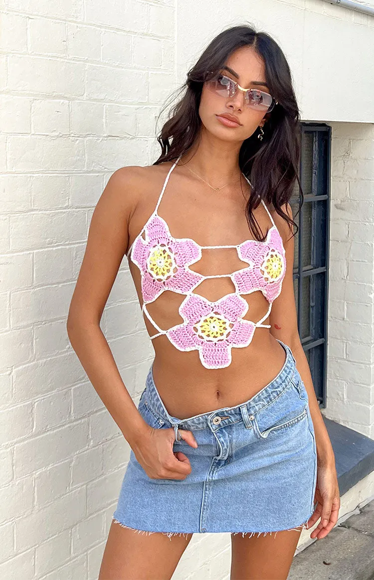 Starboy Pink Halter Crochet Top sold by Beginning Boutique