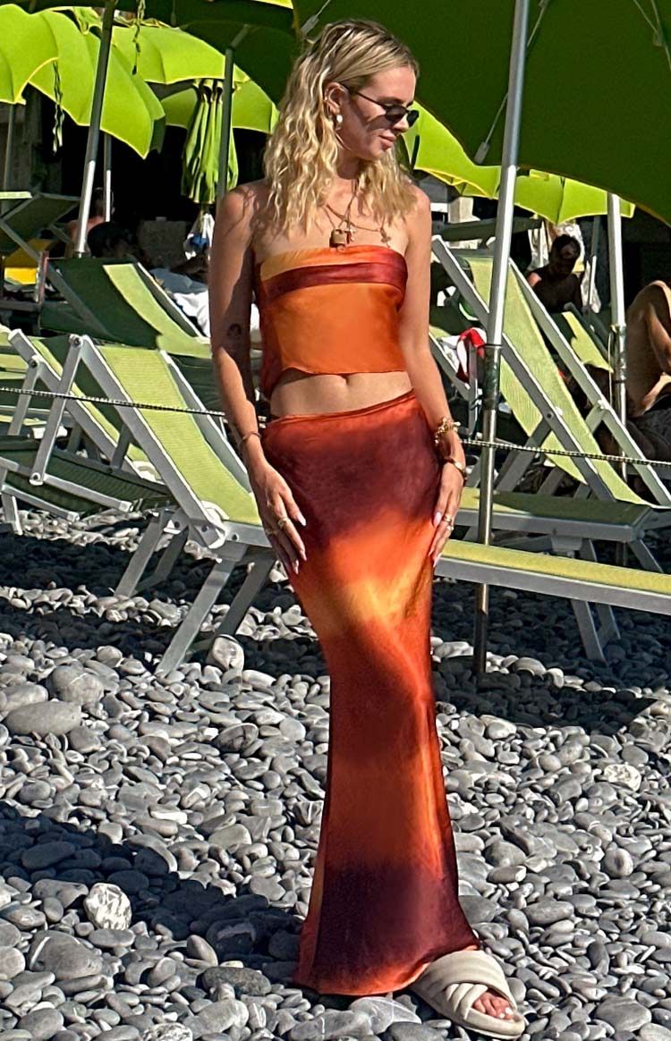 Esme Sunset Print Maxi Skirt sold by Beginning Boutique