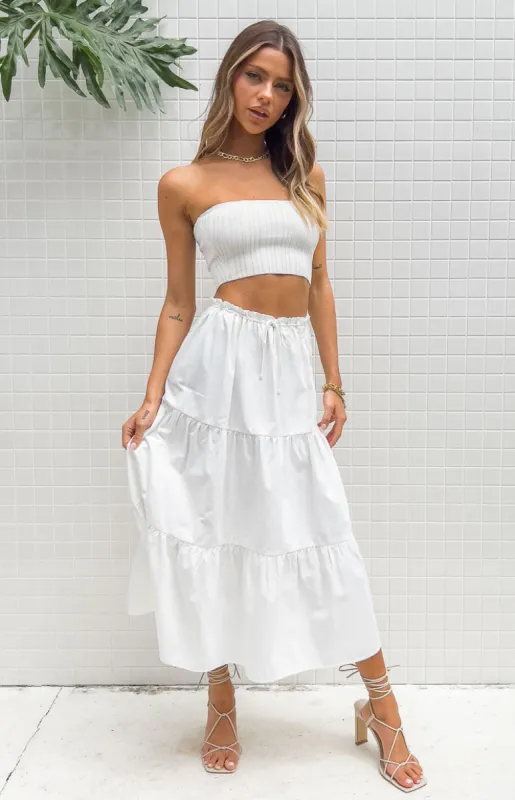 Mercer White Midi Skirt sold by Beginning Boutique