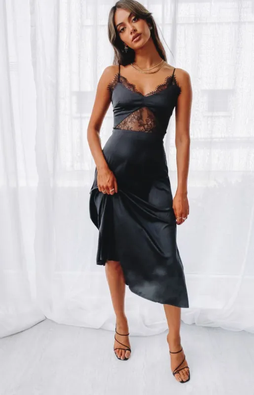 Drew Lace Insert Midi Dress Black sold by Beginning Boutique