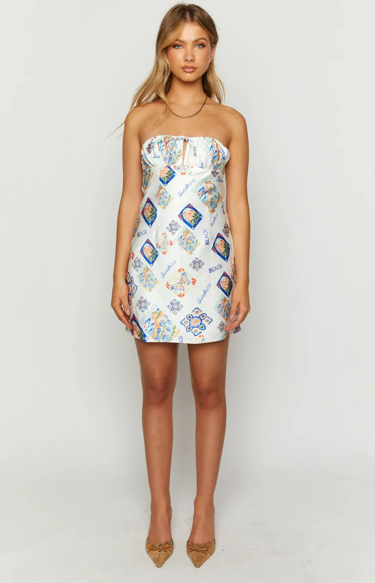 Orion White Italia Print Strapless Mini Dress sold by Beginning Boutique product image thumbnail 3