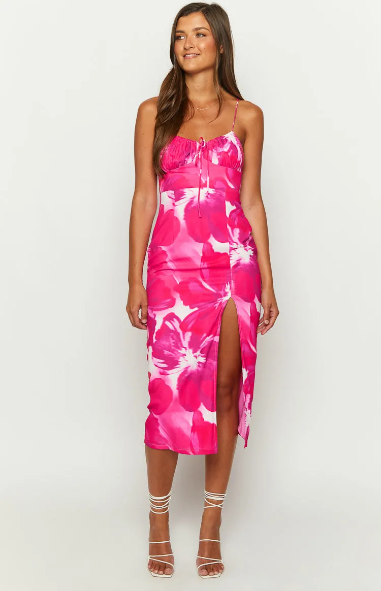 Paloma Pink Print Midi Dress sold by Beginning Boutique