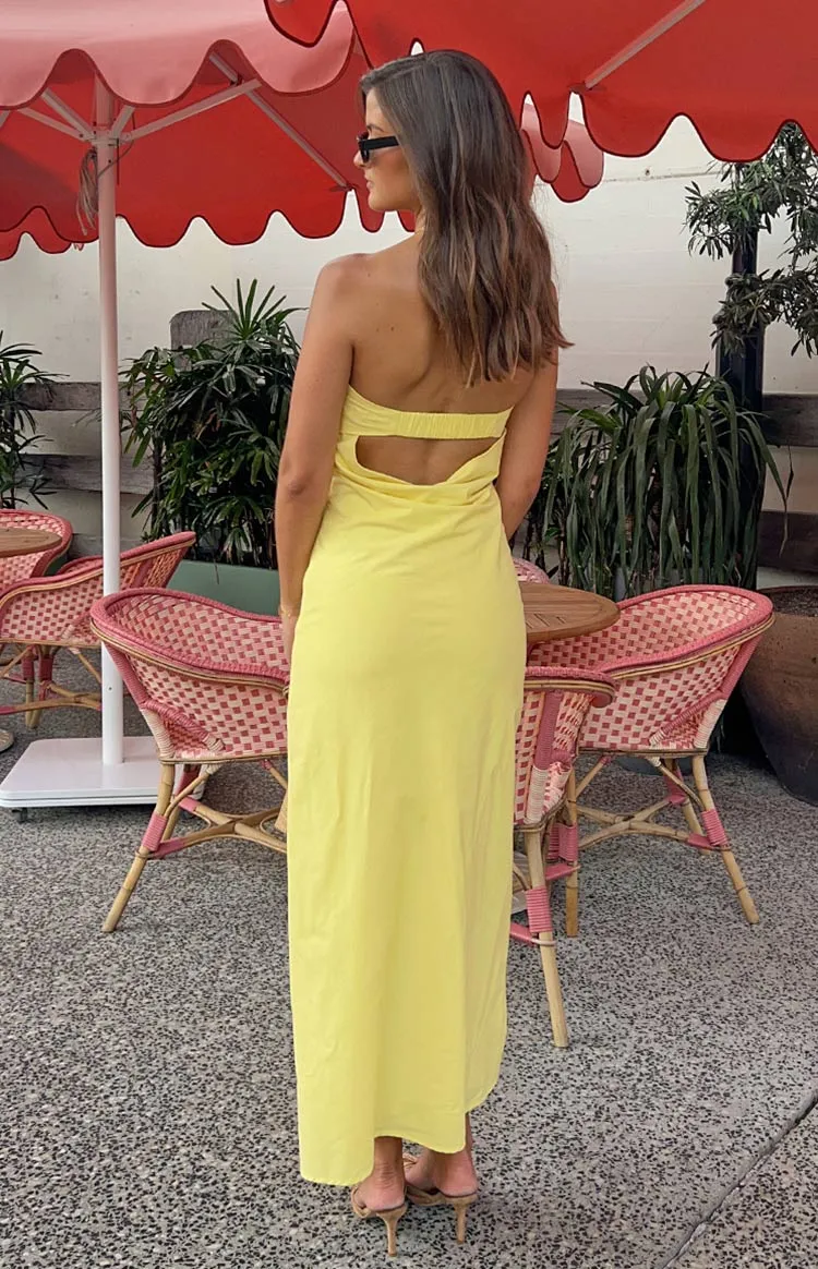 Summer Lemon Strapless Midi Dress sold by Beginning Boutique