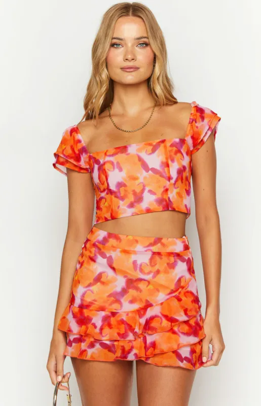 Sophia Azalea Pink Print Short Sleeve Crop Top sold by Beginning Boutique