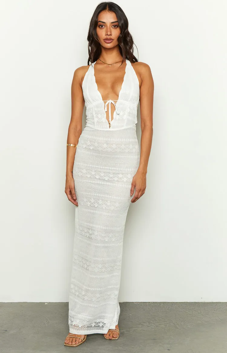 Novalie White Lace Halter Maxi Dress sold by Beginning Boutique product image thumbnail 2